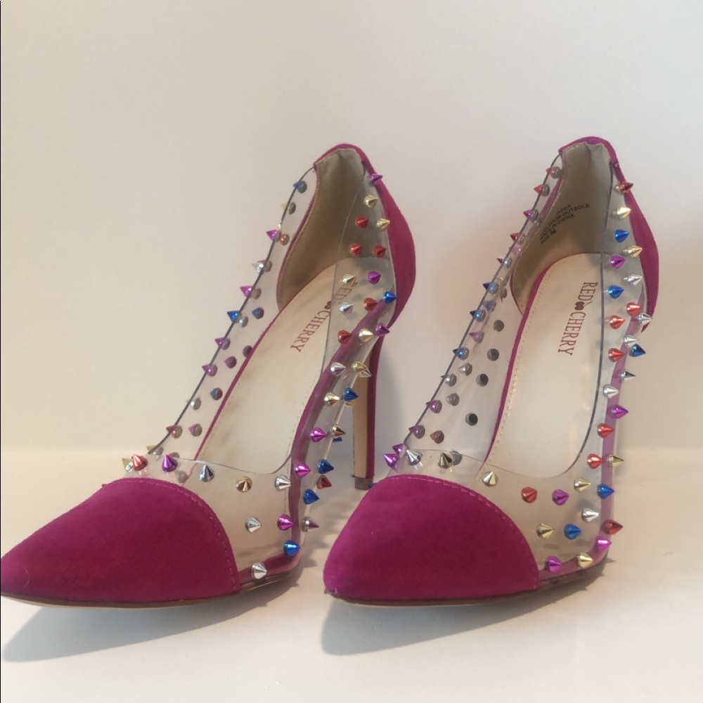Red Cherry Pink Spikey Pumps (size 8.5)